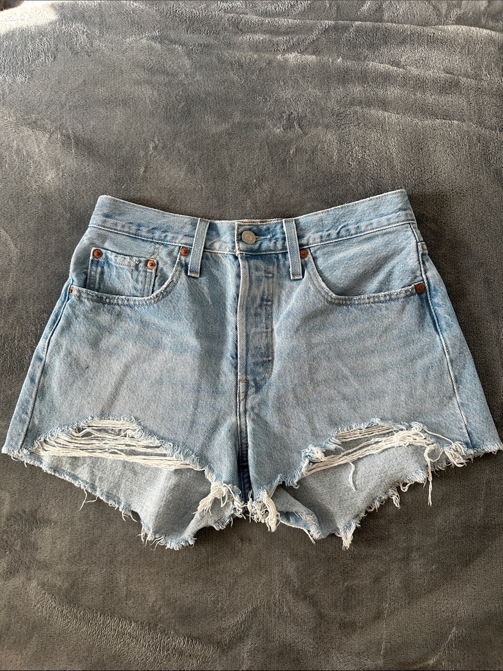 Levi's 501 Light Blue Distressed Cutoff Denim Shorts